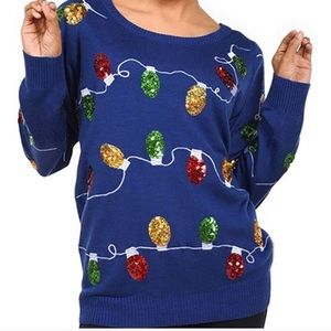 Tipsy Elves Blue Ugly Christmas lights sweater XS